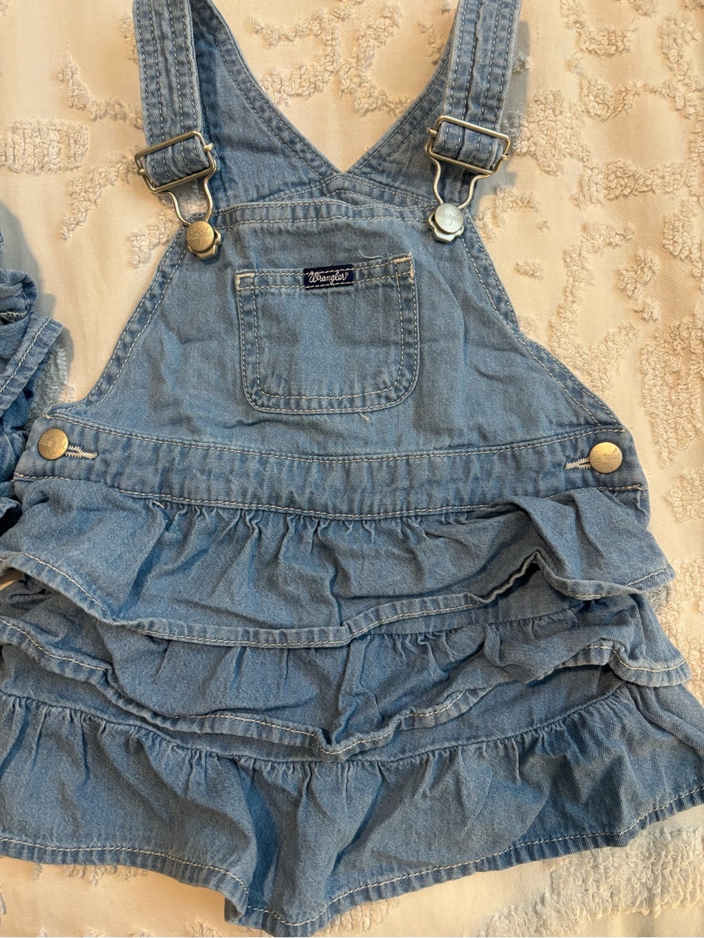 Wrangler Light Blue Denim Ruffle Overalls - Girls